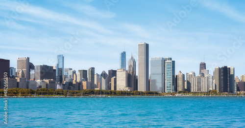 Chicago waterfront panorama on a sunny day, USA. © MaciejBledowski