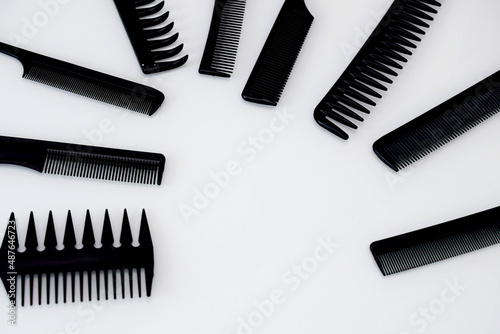 combs of different shapes and purposes, for hairdressers 