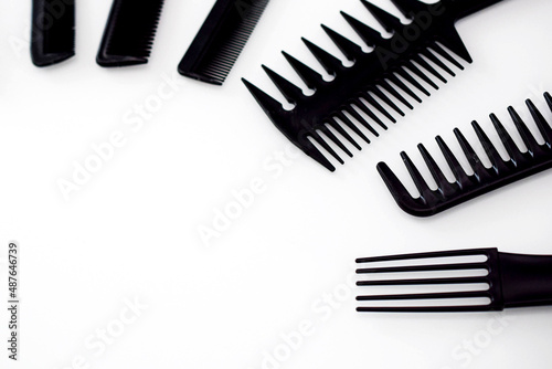 combs of different shapes and purposes, for hairdressers 