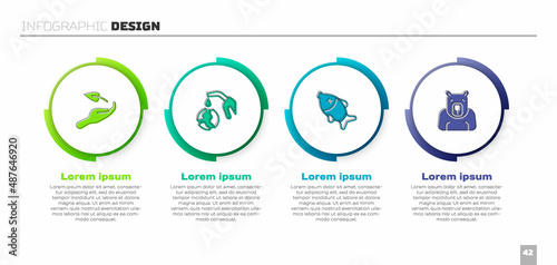 Set Sprout in hand, Gas pump nozzle globe, Dead fish and Polar bear head. Business infographic template. Vector photo