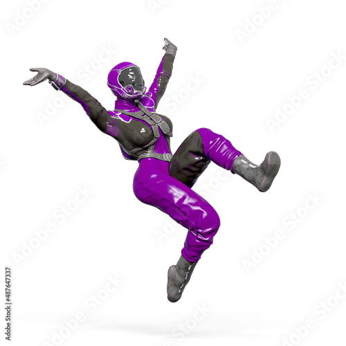 cosmonaut girl is doing a sweet and happy pose on white background
