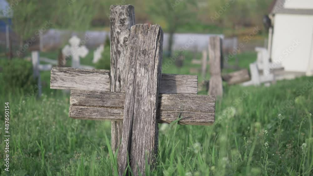 Couple two christian cross in graveyard, love after death, conceptual,the course of life life Couple two christian cross in graveyard, love after death, conceptual,the course of life life