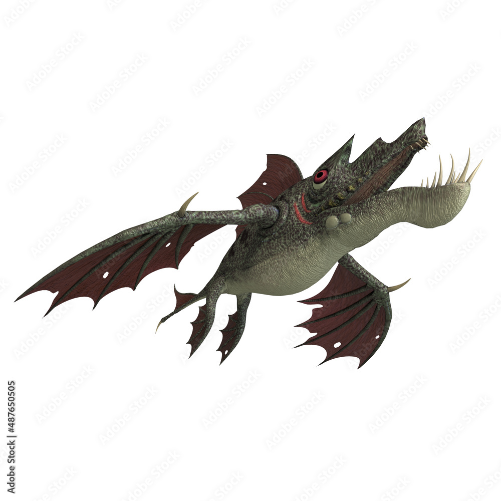 3d-illustration of an isolated fantasy dragon fish 3d-illustration of an isolated fantasy dragon fish