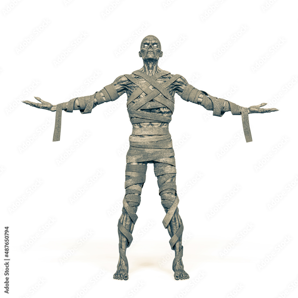 mummy is praying on white background