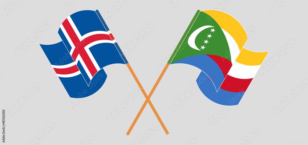 Crossed flags of Iceland and the Comoros. Official colors. Correct proportion Crossed flags of Iceland and the Comoros. Official colors. Correct proportion