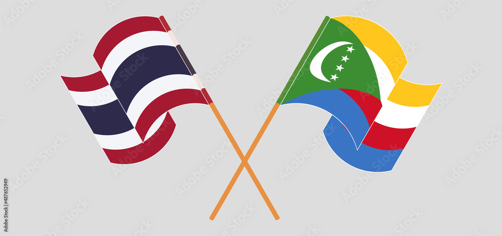 Crossed flags of Thailand and the Comoros. Official colors. Correct proportion Crossed flags of Thailand and the Comoros. Official colors. Correct proportion