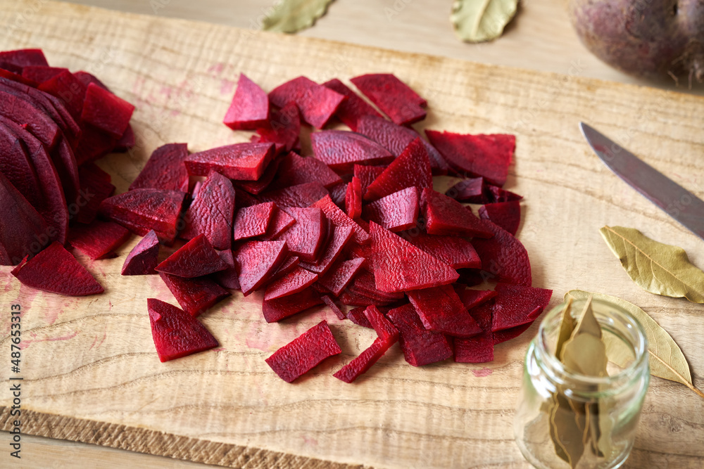 Sliced red beets, ready for the preparation of fermented kvass
