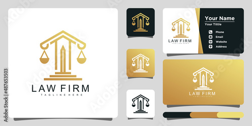 Law Firm logo template with sword and business card. Premium Vector