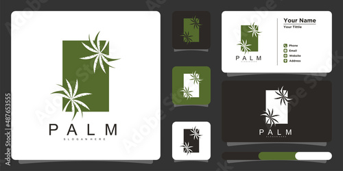 Palm logo design and business card. Premium Vector