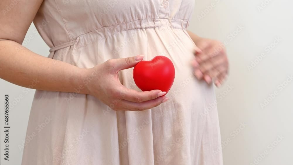 Pregnant woman holding heart. Health concept. St valentine's day concept Pregnant woman holding heart. Health concept. St valentine's day concept