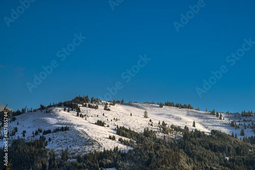 Winter  high mountains with snow white peaks.  Location place Carpathian  Vatra Dornei  Bucovina  Suceava  Romania  Europe.