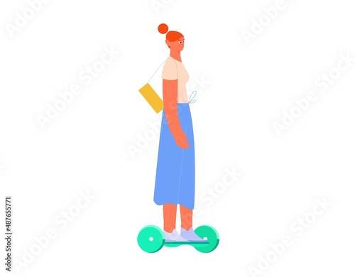 Girl riding hoverboard. Vector illustration in flat style, electric transport concept