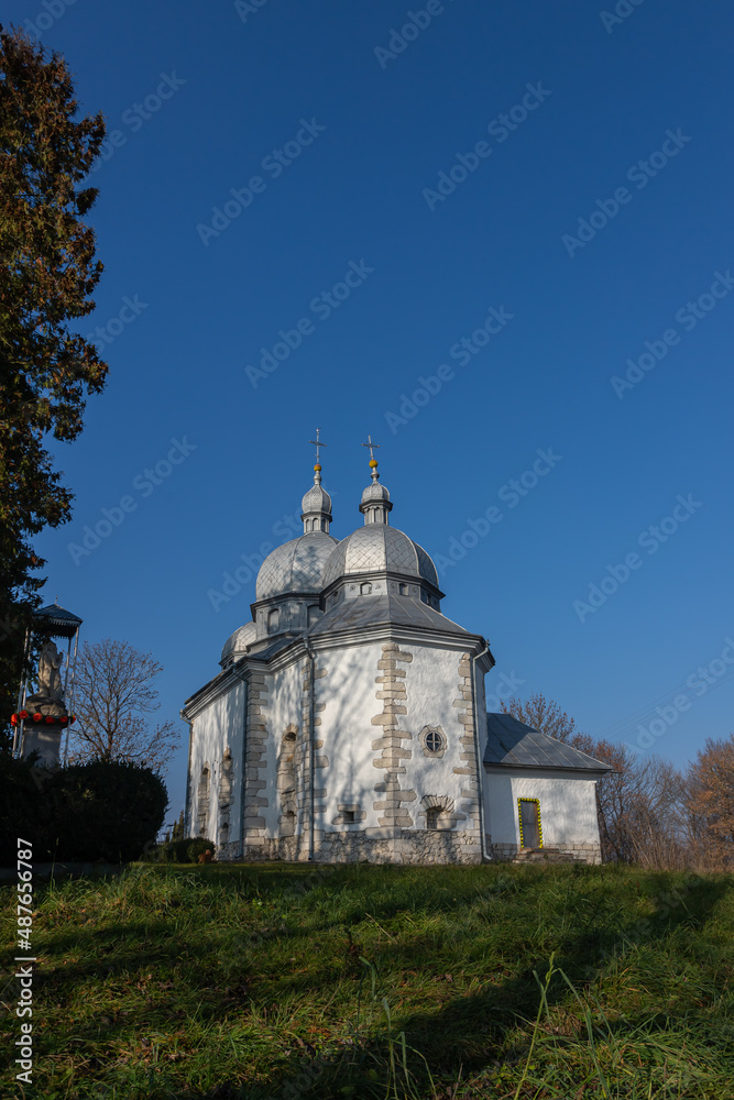 old stone church in Zbarazh Ukraine in sunny autumn day weather