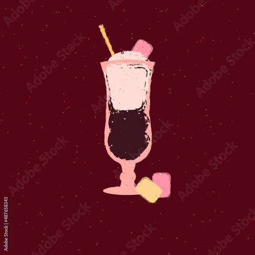 Marshmallow and ice cream in a glass. Vector texture flat illustration.