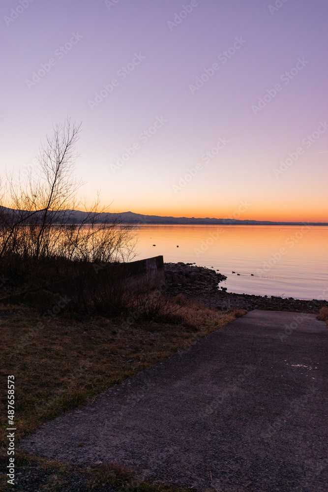 Evening mood at the lake of Constance in Altenrhein in Switzerland