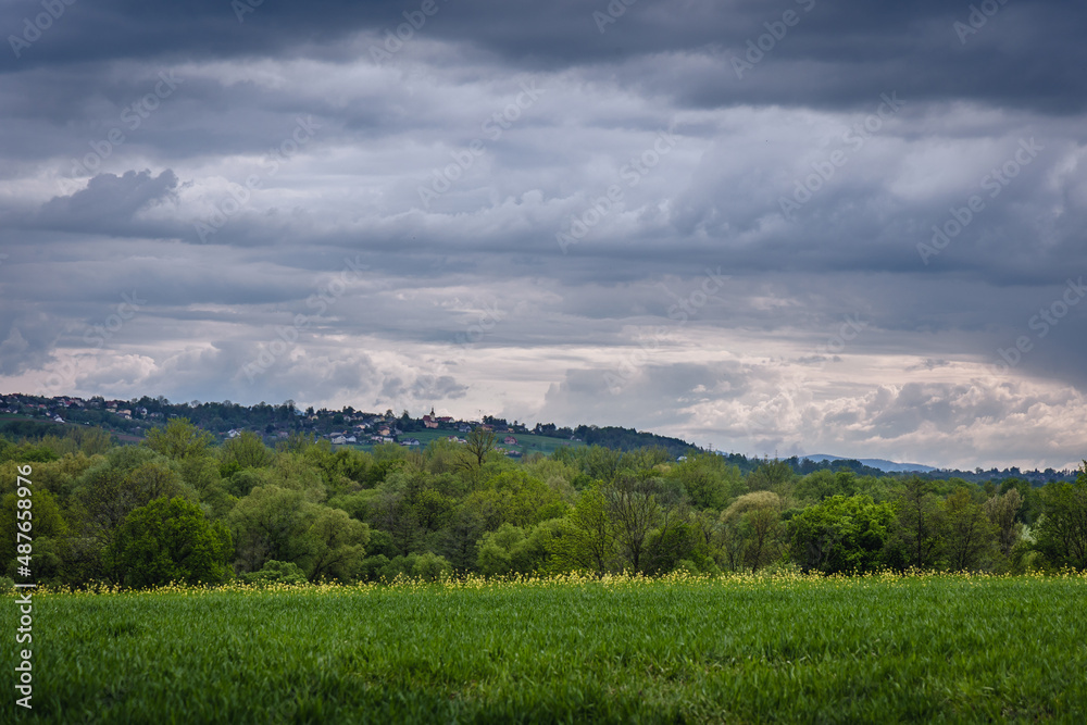 Landscape in Miedzyrzecze Gorne, small village in Silesia region, Poland