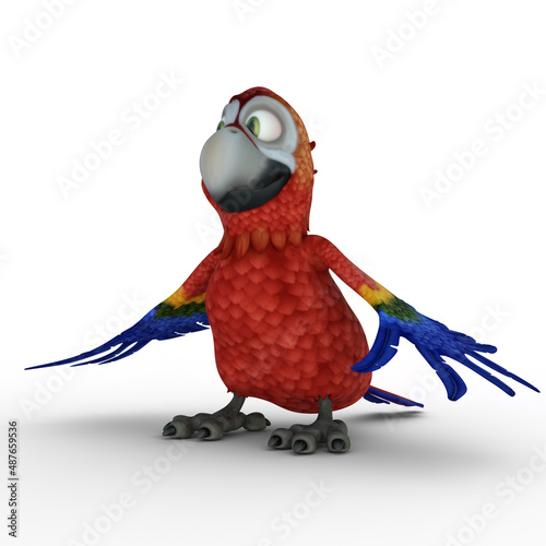 3D-illustration of a cute and funny relaxed cartoon parrot