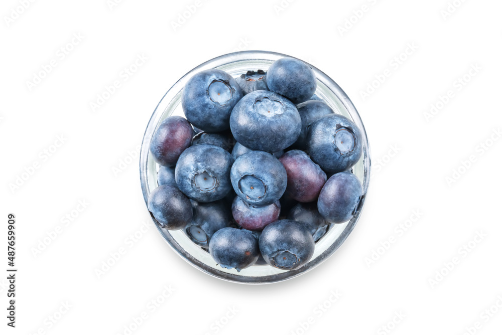 Greek yogurt with blueberries in a glass on a white isolated background Greek yogurt with blueberries in a glass on a white isolated background
