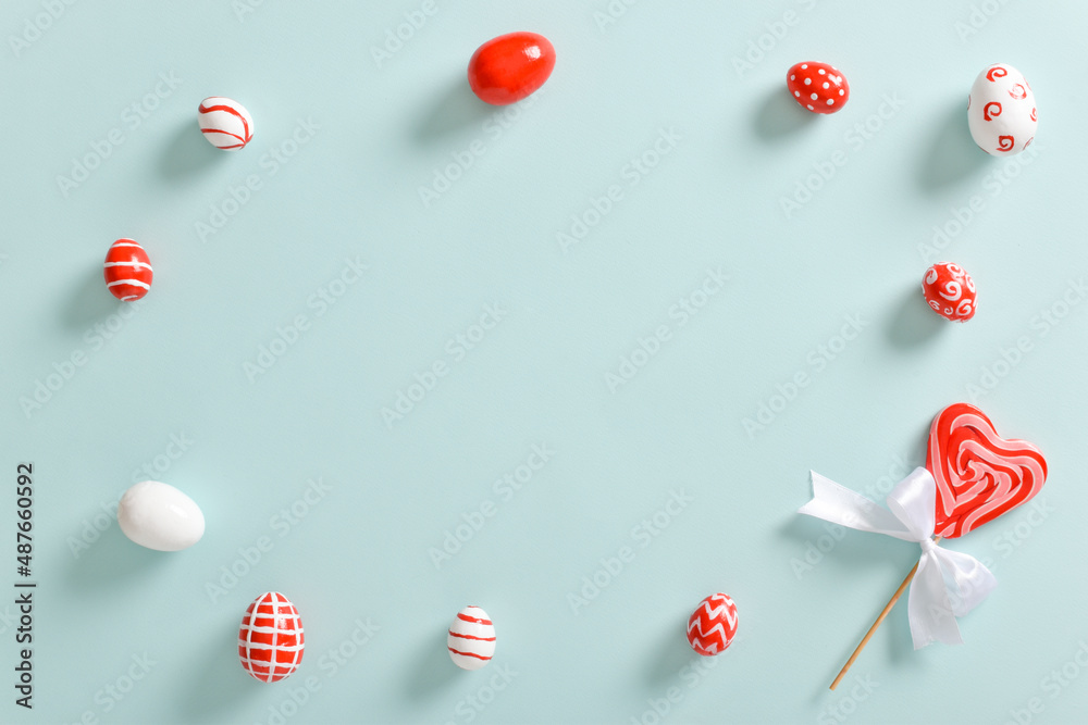 Background with Easter eggs in red and white. Background with Easter eggs in red and white.