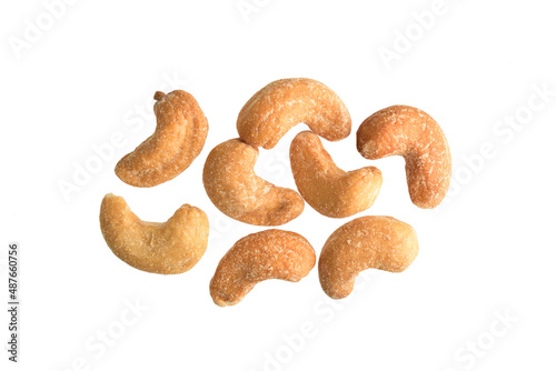 roasted cashew nuts isolated on white background with clipping path