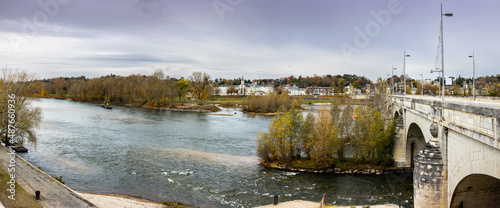 autumn panoramic view of the 18th century stone bridge Wilson bridge over the Loire river in Tours is one of the largest cities in the Centre-Val de Loire region of France photo
