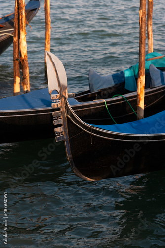 Moored gondolas in a canal, Venice, Italy