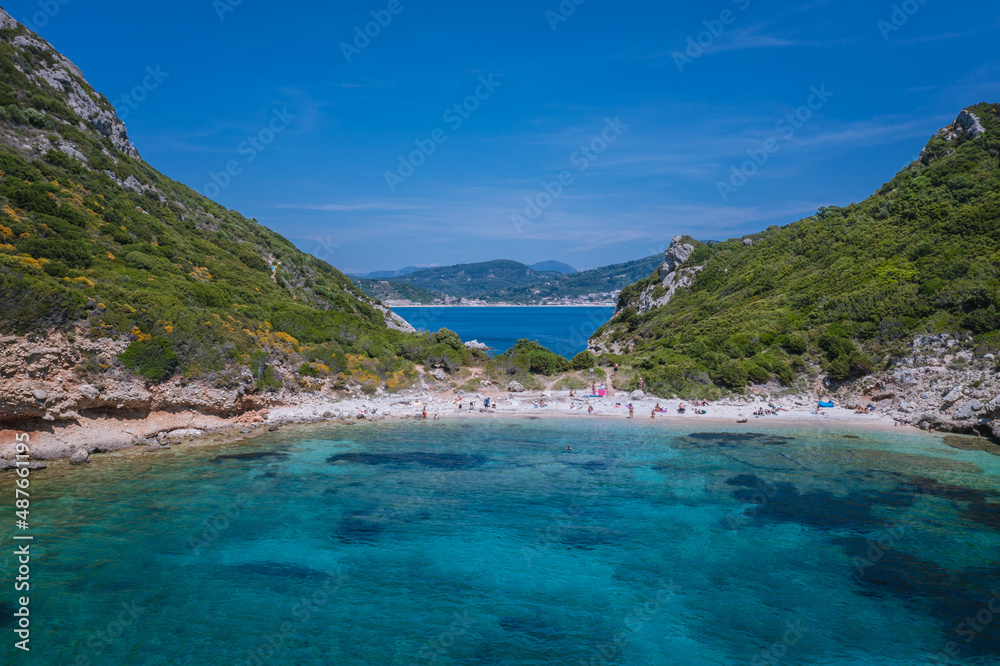 Porto Timoni double beach near Afionas village, Corfu Island in Greece