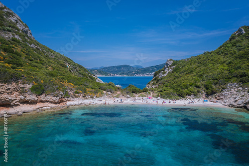 Porto Timoni double beach near Afionas village, Corfu Island in Greece