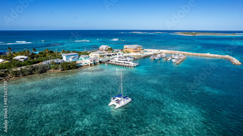 Aerial view of the Flying Fish Marina, next to Clarence Town, Long Island, Bahamas