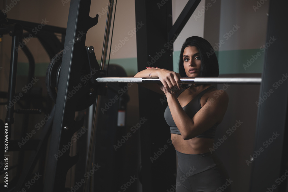 A pretty girl training in a gym. A pretty girl training in a gym.