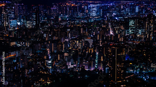 Japan modern urban skyline at night aerial overlooking of beautiful Tokyo city.