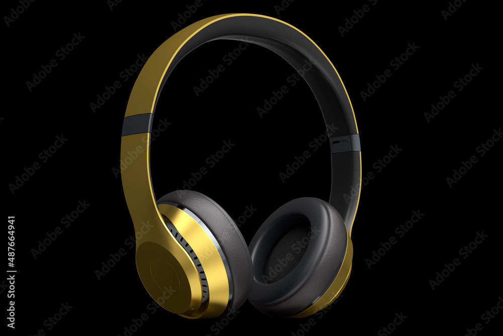 Gaming headphones and concept of music equipment isolated on black background. Gaming headphones and concept of music equipment isolated on black background.