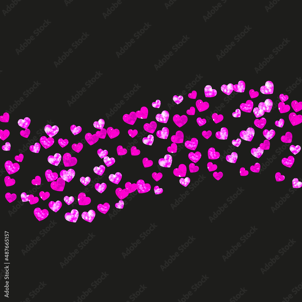 Valentines day heart with pink glitter sparkles. February 14th day. Vector confetti for valentines day heart template. Grunge hand drawn texture. Love theme for special business offer, banner, flyer.