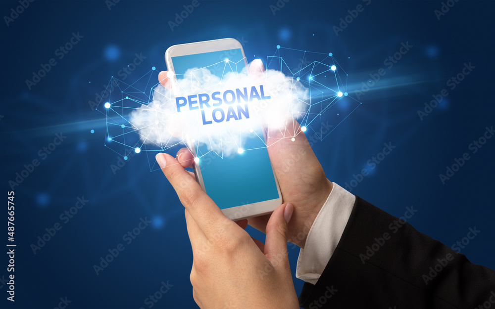 Hand using smartphone with cloud business concept Hand using smartphone with cloud business concept