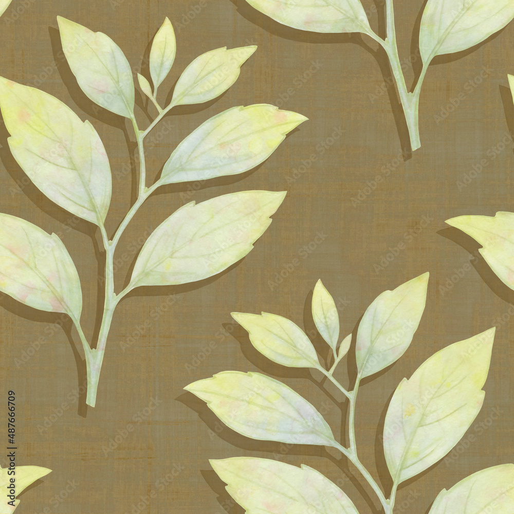 Abstract branch prints with leaves blend repeat seamless pattern. Digital hand drawn picture with watercolor texture. Mixed media art. endless motif for textile decor and design and scrapbooking Abstract branch prints with leaves blend repeat seamless pattern. Digital hand drawn picture with watercolor texture. Mixed media art. endless motif for textile decor and design and scrapbooking