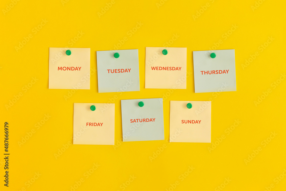 Days of the week sticky notes