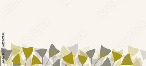 Floral web banner with drawn color exotic leaves. Nature concept design. Modern floral compositions with summer branches. Vector illustration on the theme of ecology, natura, environment