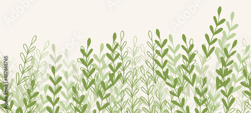 Floral web banner with drawn color exotic leaves. Nature concept design. Modern floral compositions with summer branches. Vector illustration on the theme of ecology, natura, environment