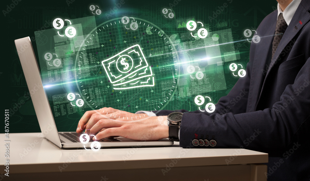 business hand working in stock market business hand working in stock market
