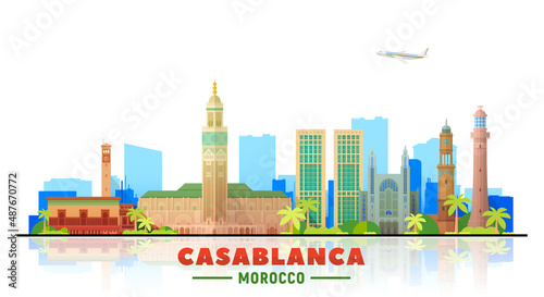Casablanca, ( Morocco) city skyline vector illustration white background. Business travel and tourism concept with modern buildings. Image for presentation, banner, website. 
