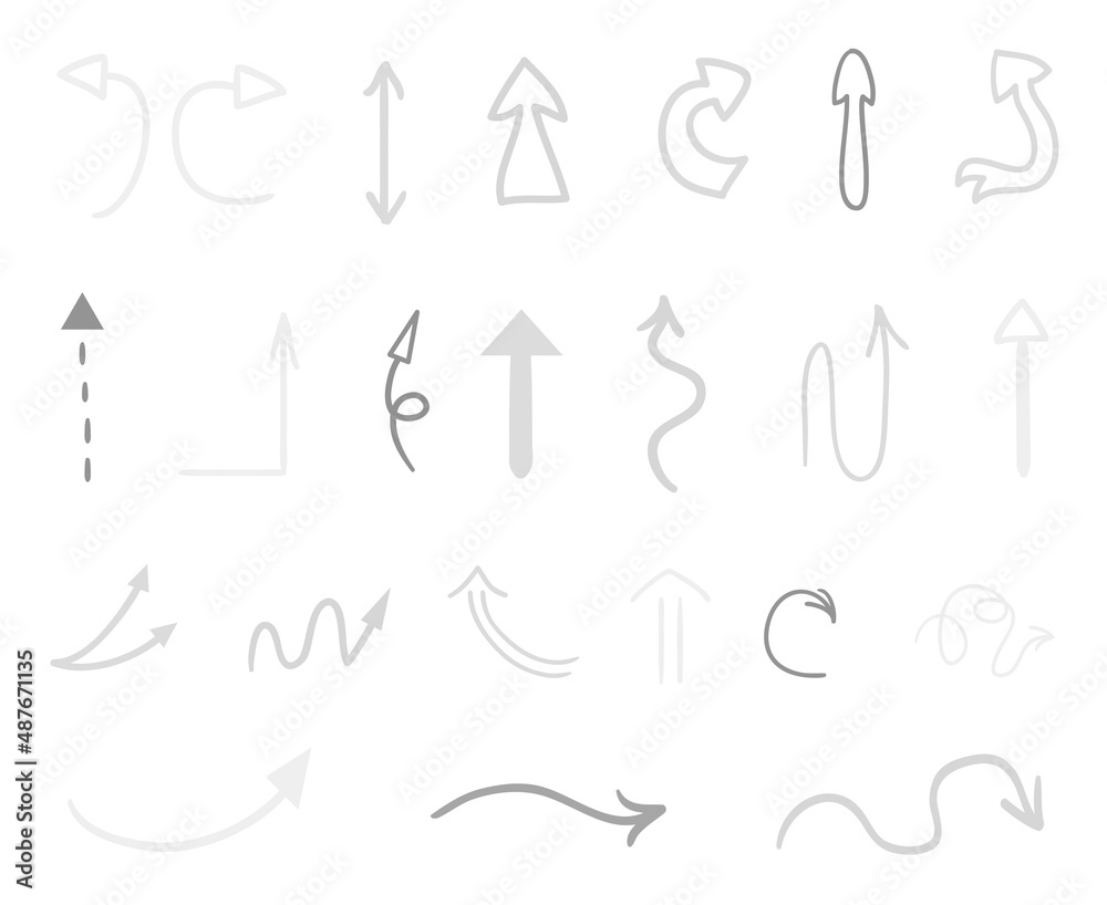 Hand drawn infographic elements on white. Abstract arrows. Line art. Set of different signs. Black and white illustration. Doodles for artworks Hand drawn infographic elements on white. Abstract arrows. Line art. Set of different signs. Black and white illustration. Doodles for artworks