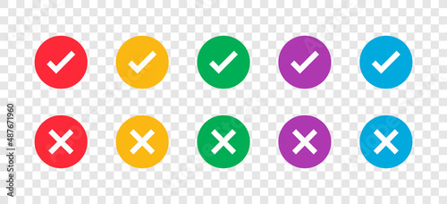 Flat and modern check red cross mark tick symbols isolated checkmark signs on transparent background colored design illustration