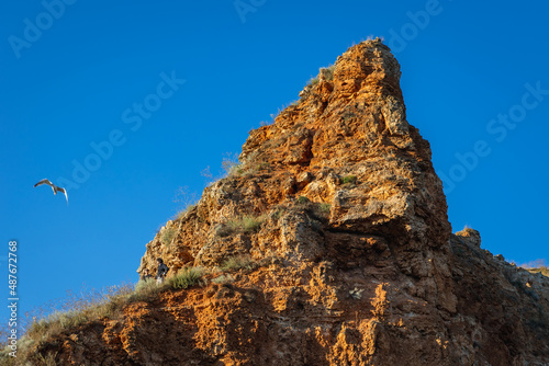 Rock seen from Bolata Beach, located in Kaliakra Nature Reserve over Black Sea in Bulgaria