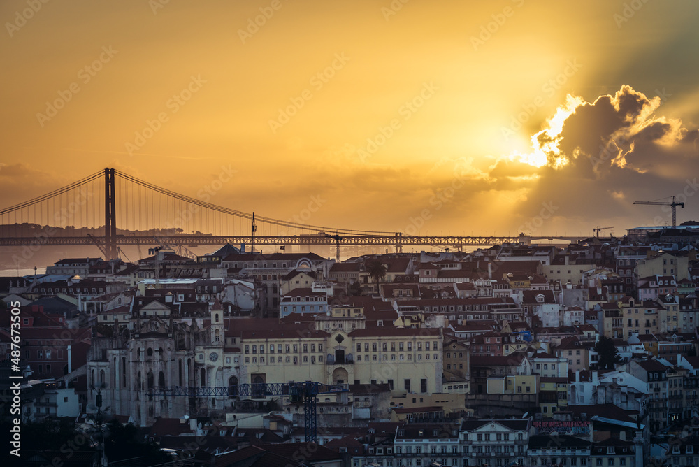 Panorama of Lisbon city, view from Miradouro da Graca viewing point in Lisbon city, Portugal