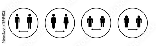 Social distance icons set. social distancing sign and symbol. self quarantine sign