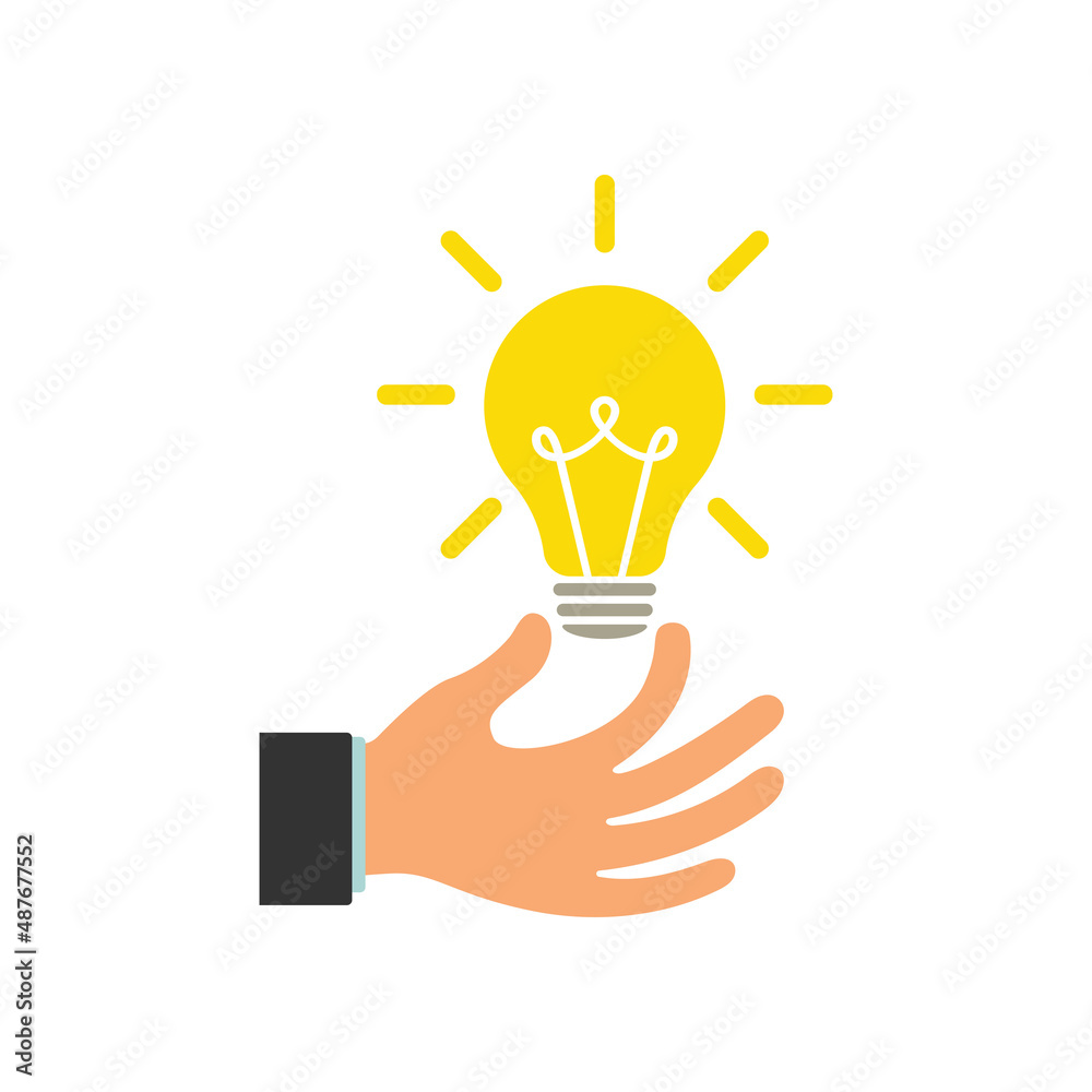 Glowing light bulb in a businessman's hand. Hand with a light bulb. Idea concept and innovation. Illustration. Glowing light bulb in a businessman's hand. Hand with a light bulb. Idea concept and innovation. Illustration.