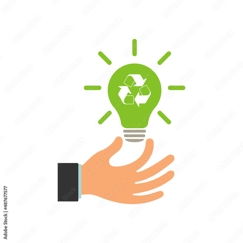 Glowing light bulb in a businessman's hand. Hand with a lamp from nature alternative energy. Illustration. Glowing light bulb in a businessman's hand. Hand with a lamp from nature alternative energy. Illustration.