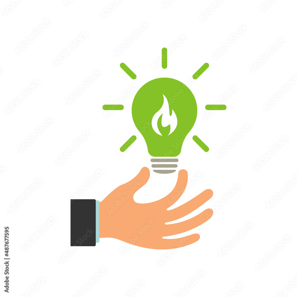 Glowing light bulb in a businessman's hand. Flame energy in a light bulb. Illustration. Glowing light bulb in a businessman's hand. Flame energy in a light bulb. Illustration.