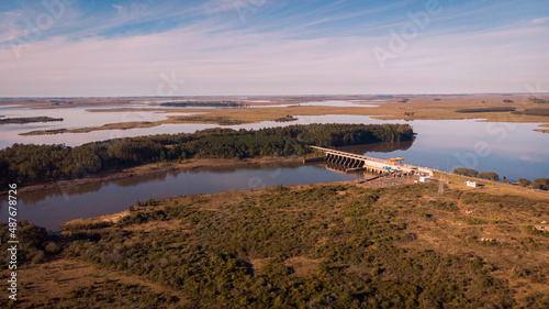 An aerial view of Represa Rincon de Baygorria bridge in Uruguay photo