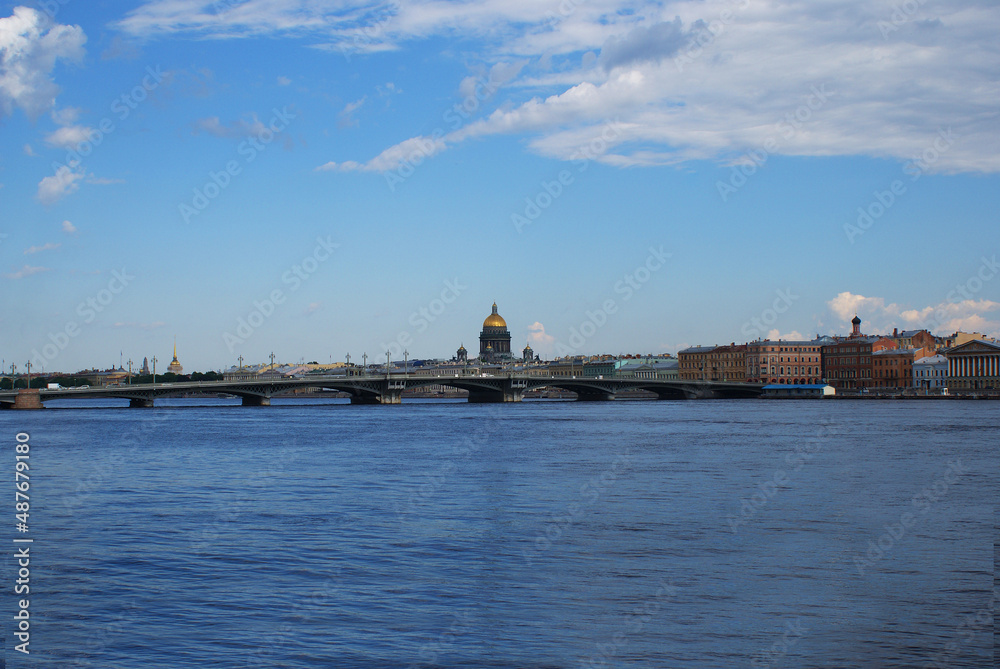 Bridge across the river overlooking St. Isaac's Cathedral, St. Petersburg, Russia.